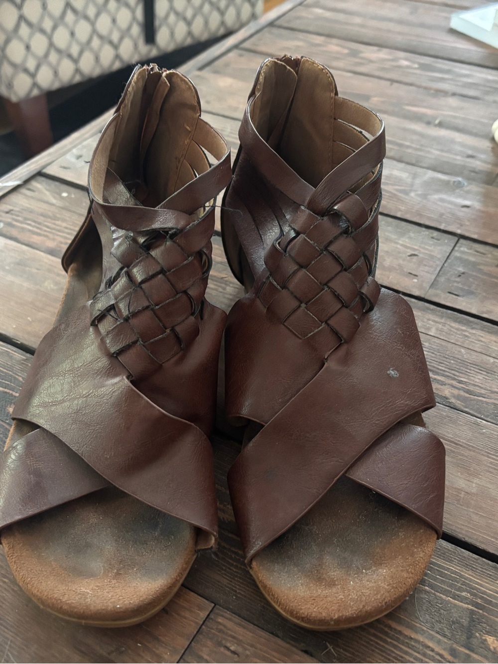 Brown Woven Leather Women’s Sandals